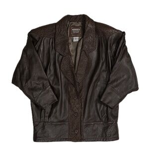 Vintage Howard’s Made in USA brown leather 3/4th sleeve jacket mens 50R large